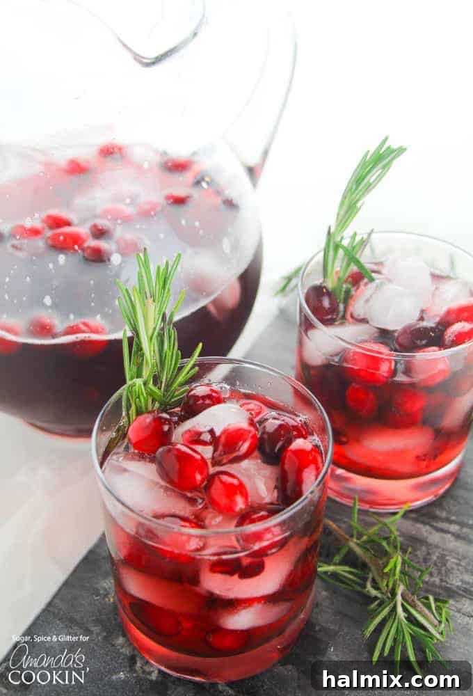Vibrant Pomegranate Sangria 2 Glasses of festive holiday punch, beautifully arranged for a party setting.