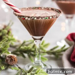 Close up photo of a chocolate peppermint martini