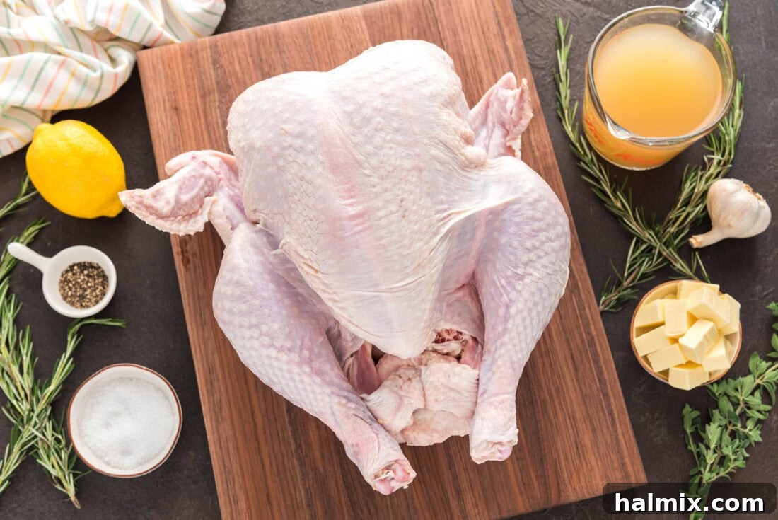 Ingredients for Roasted Turkey laid out on a kitchen counter