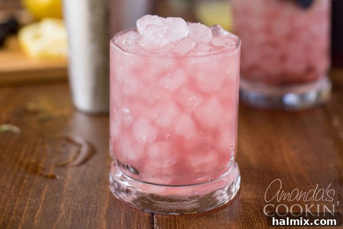 Bramble Bliss 6 A Bramble cocktail in a rock glass, filled with crushed ice and the mixed gin and lemon base, ready for its blackberry liqueur and garnish.