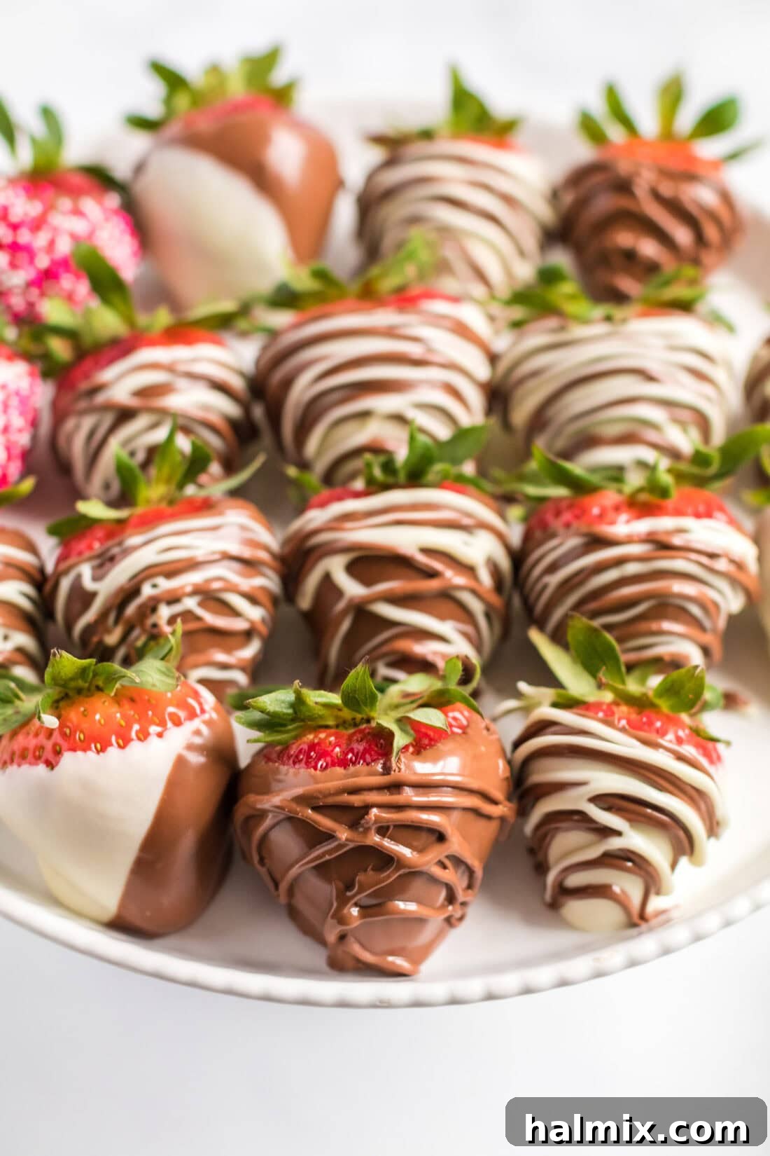 Close up photo of Chocolate Covered Strawberries on a plate