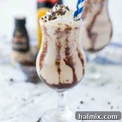 glass of frozen mudslide with straws