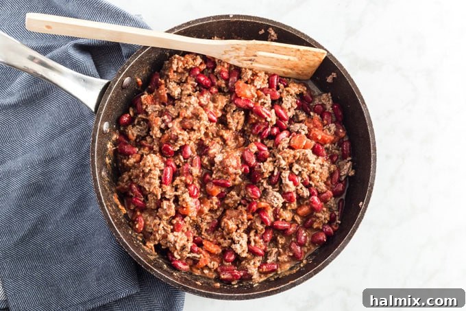 skillet of homemade chili