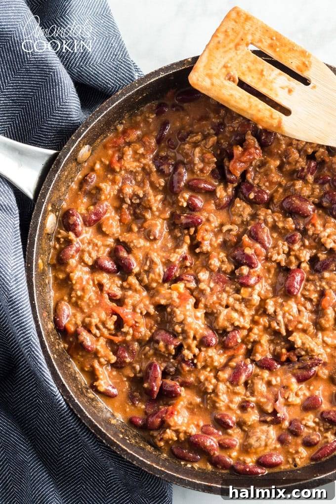 skillet full of chili