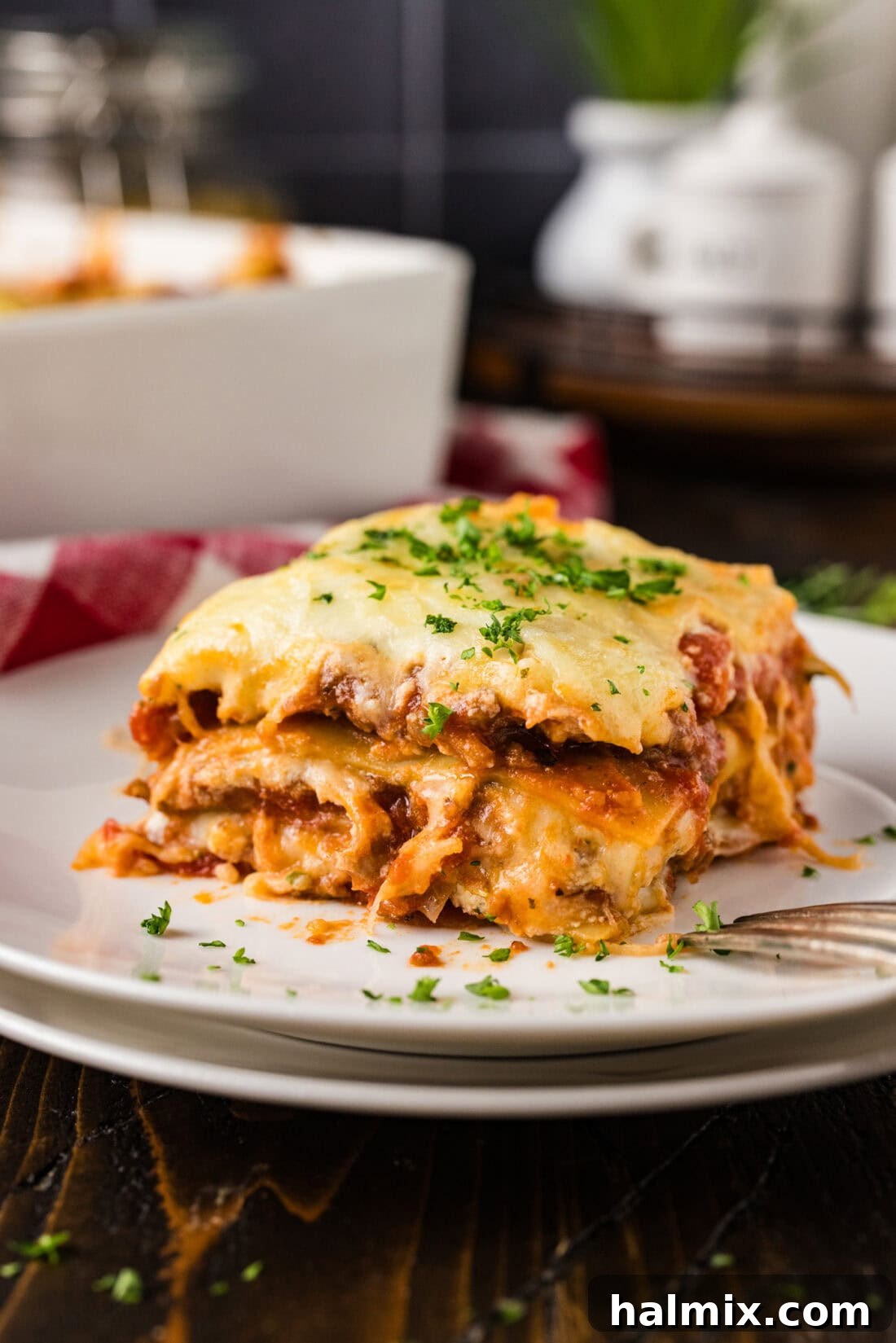 Classic Italian Lasagna 6 Slice of Italian Lasagna on a plate