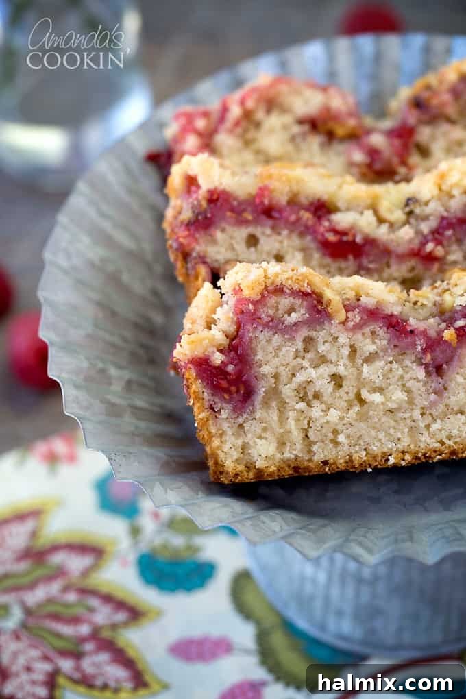 The finished product: a beautifully golden-brown raspberry coffee cake, perfectly baked and enticing, proving that the wait and the aroma were absolutely worth it.