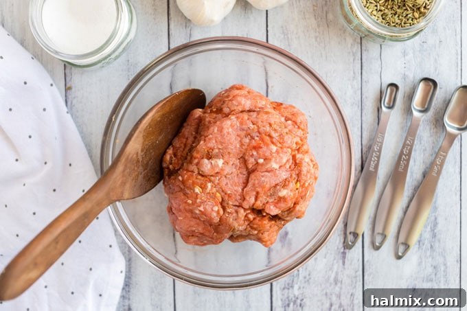 Crafting Delicious Homemade Pizza Sausage 6 ground pork in bowl with spoon