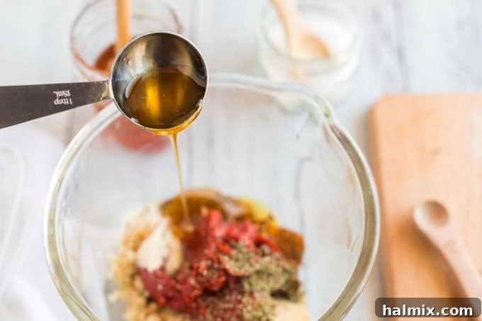 adding honey to bowl
