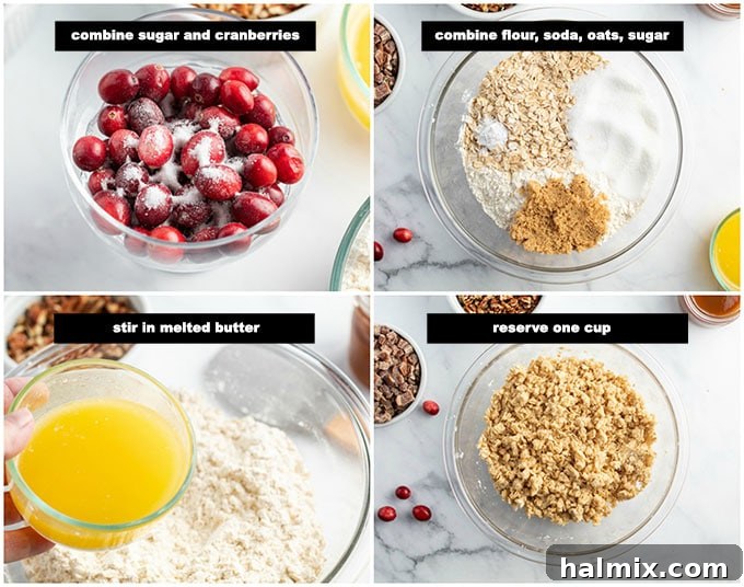 Illustrated step photos for preparing the crust and crumb topping