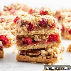stack of three caramel cranberry bars