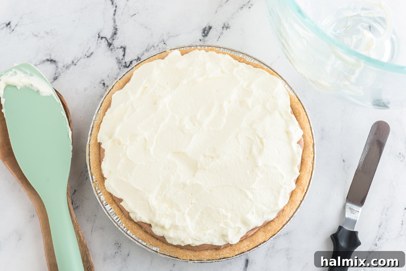 Decadent French Silk Delight 14 A French Silk Pie generously topped with fluffy homemade whipped cream.