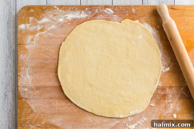 Perfect Homemade Pizza Crust 11 rolled out pizza dough on a floured surface