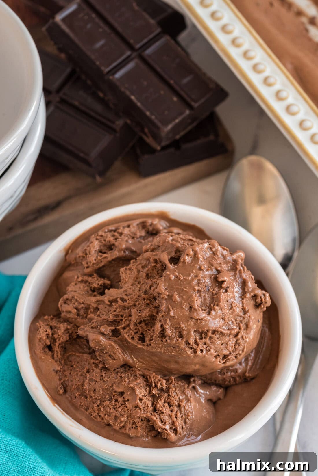 Bowl of Homemade Chocolate Ice Cream