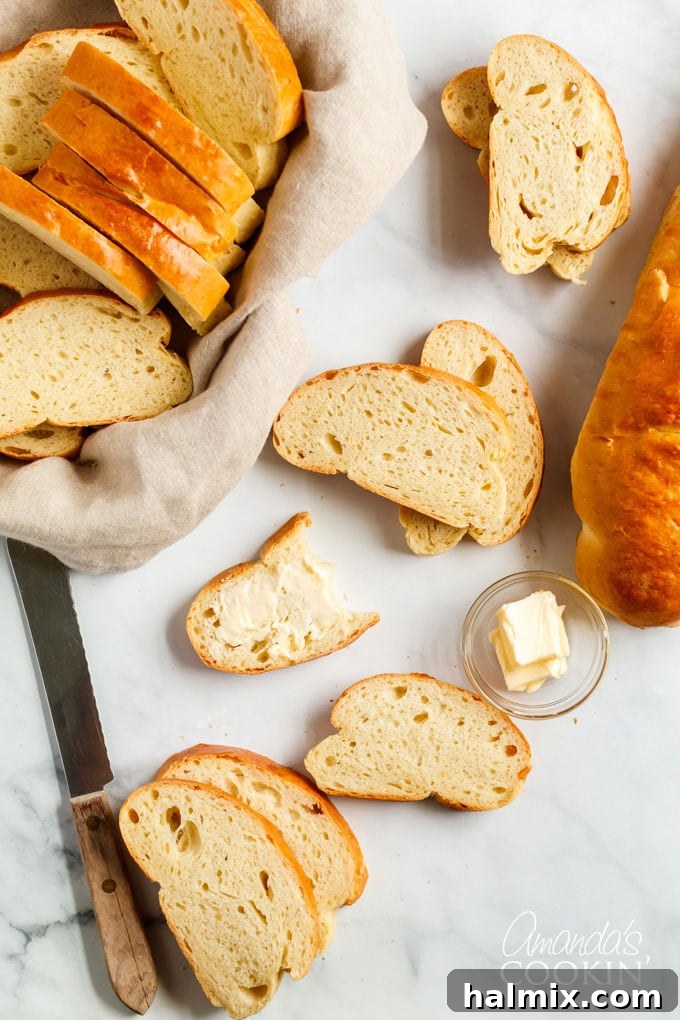 sliced italian bread on a marble counter