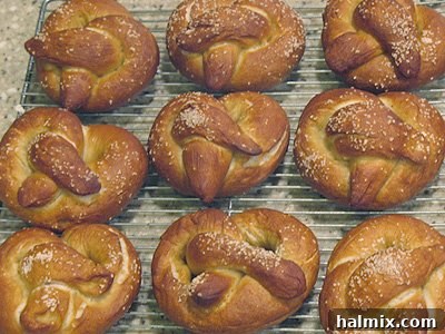 A close up overhead of homemade German pretzels.