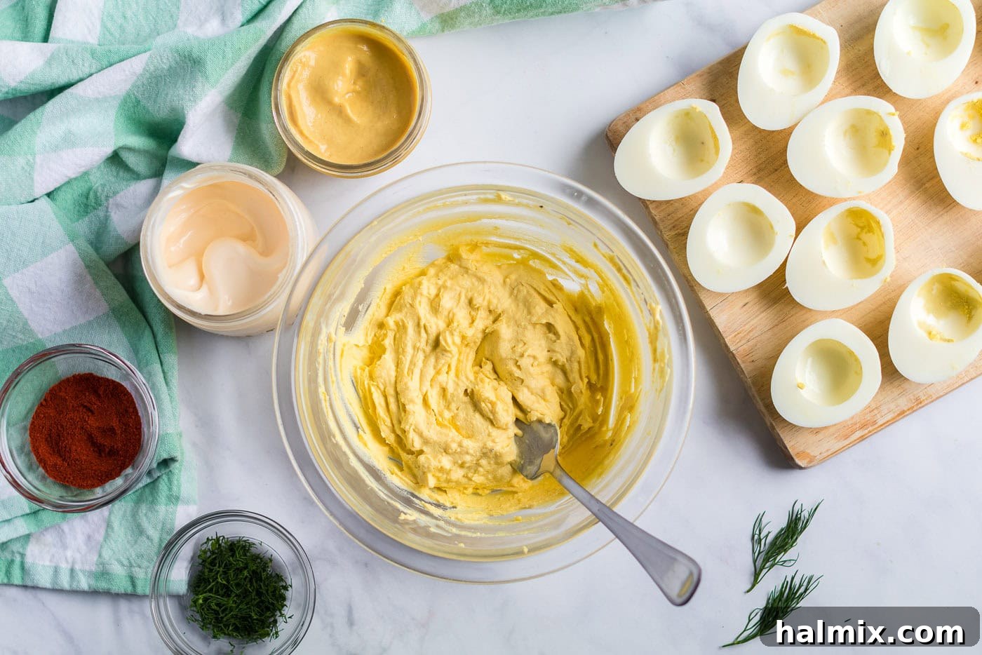 Zesty Stuffed Eggs 6 Egg yolk mixture in a bowl