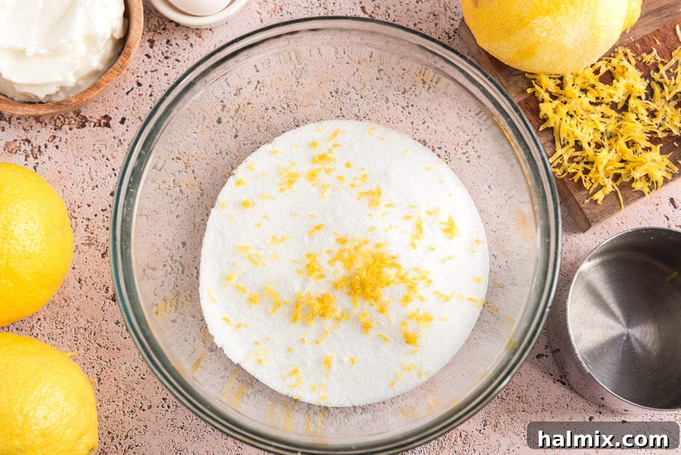 Tangy Lemon Clouds 6 Granulated sugar and lemon zest in a bowl