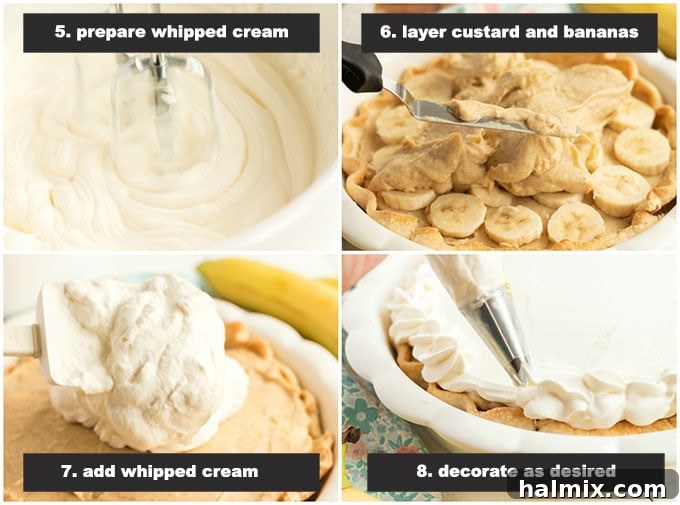 illustrated steps of making banana cream pie filling
