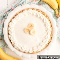 overhead view of whole banana cream pie