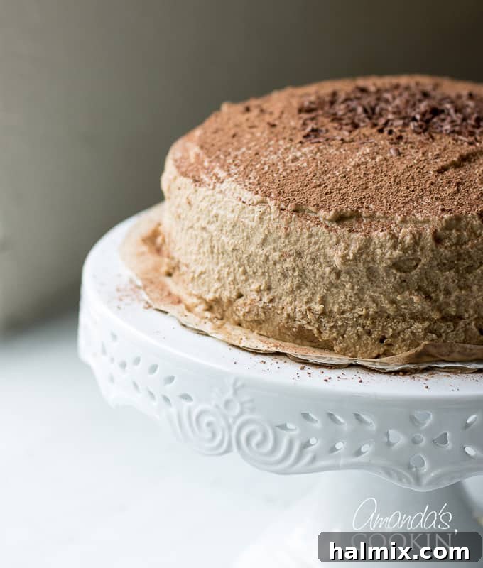 chocolate shavings on top of tiramisu cake