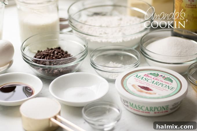 ingredients laid out for making tiramisu cake