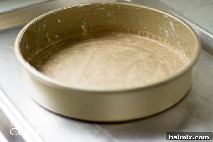 cake pan lined with parchment paper