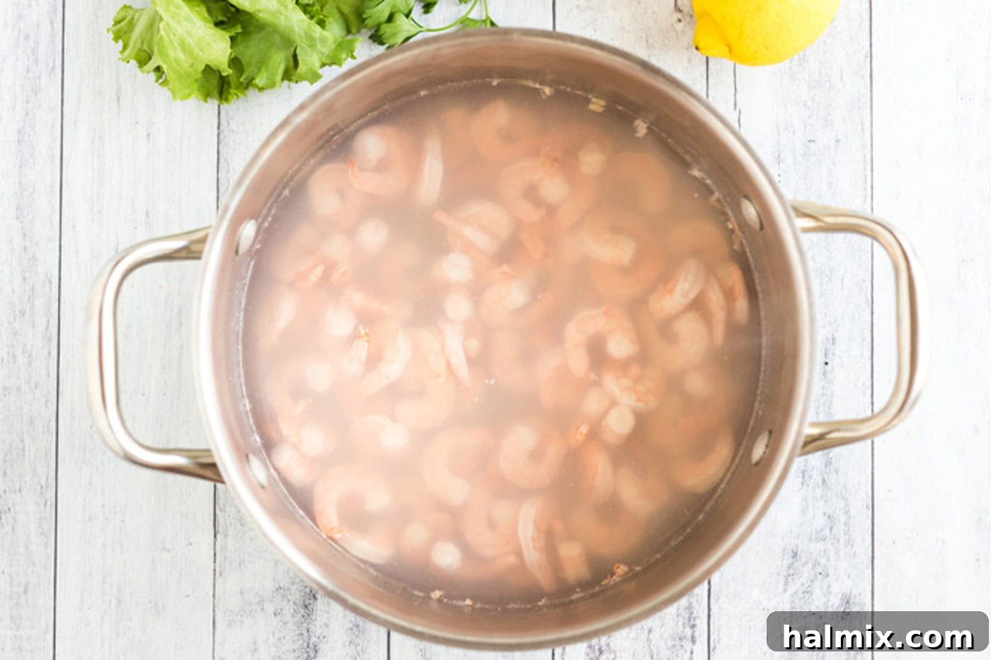 shrimp in a pot of water