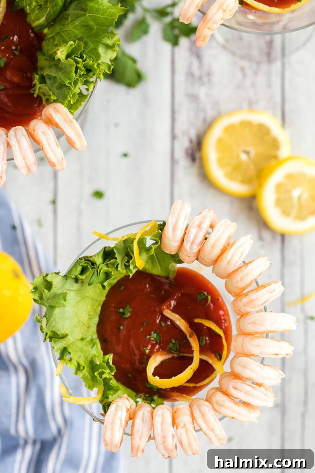 Overhead photo of a Shrimp Cocktail