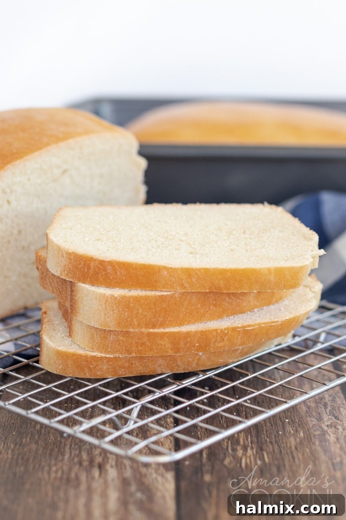 sliced amish white bread on a wire rack