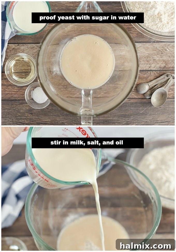 adding milk to yeast mixture