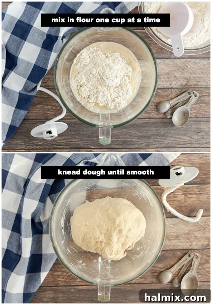 adding flour to bread dough