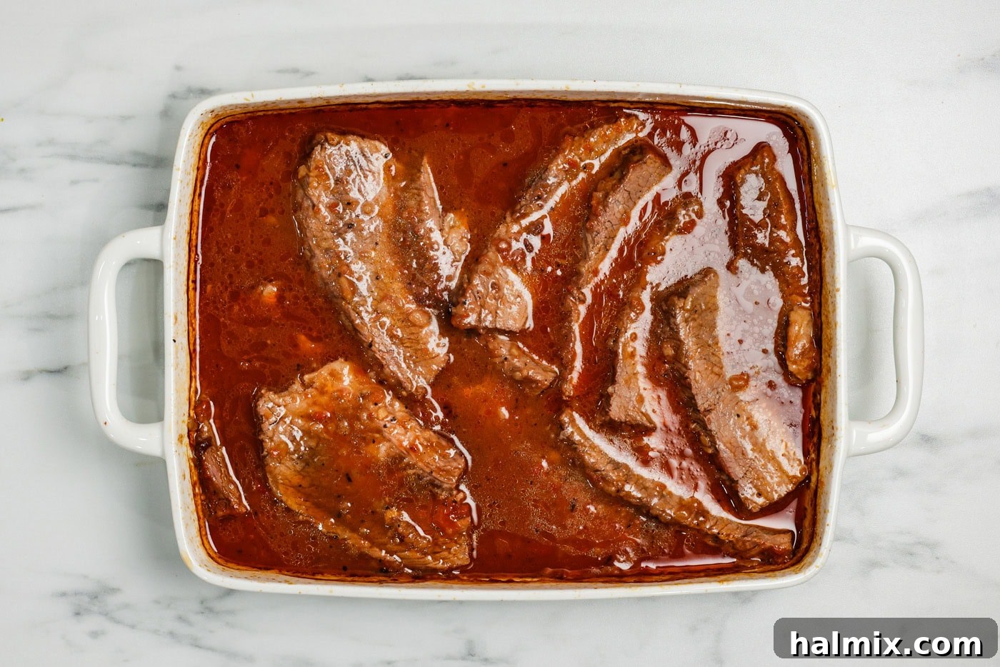 Tender Beef Brisket with Rich Gravy 9 brisket slices nestled into gravy