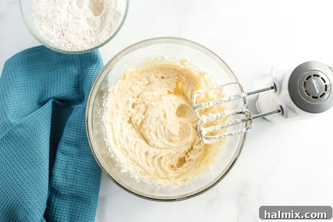 Smooth, creamy cookie dough in a mixing bowl.