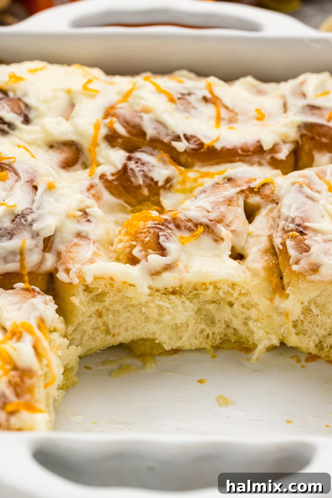 Close up photo of Quick Orange Rolls in a pan