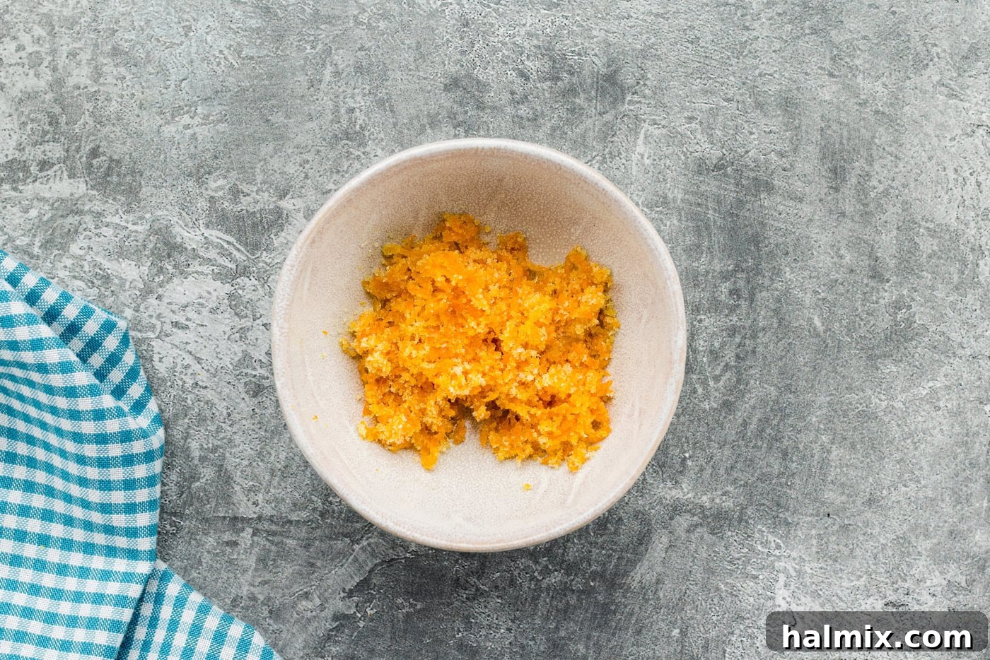 sugar, salt, and zest in a bowl rubbed together
