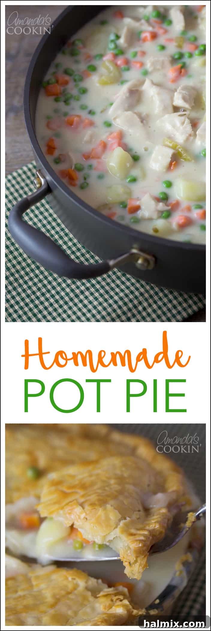Delicious Homemade Pot Pie: Chicken or Turkey, perfect for using up leftovers from Thanksgiving or any meal.