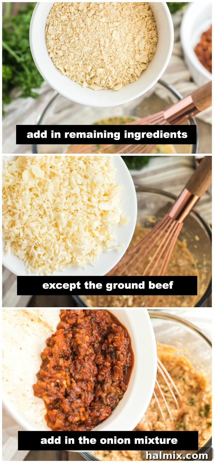 Crushed saltine crackers and frozen cheese being added to the egg and broth mixture