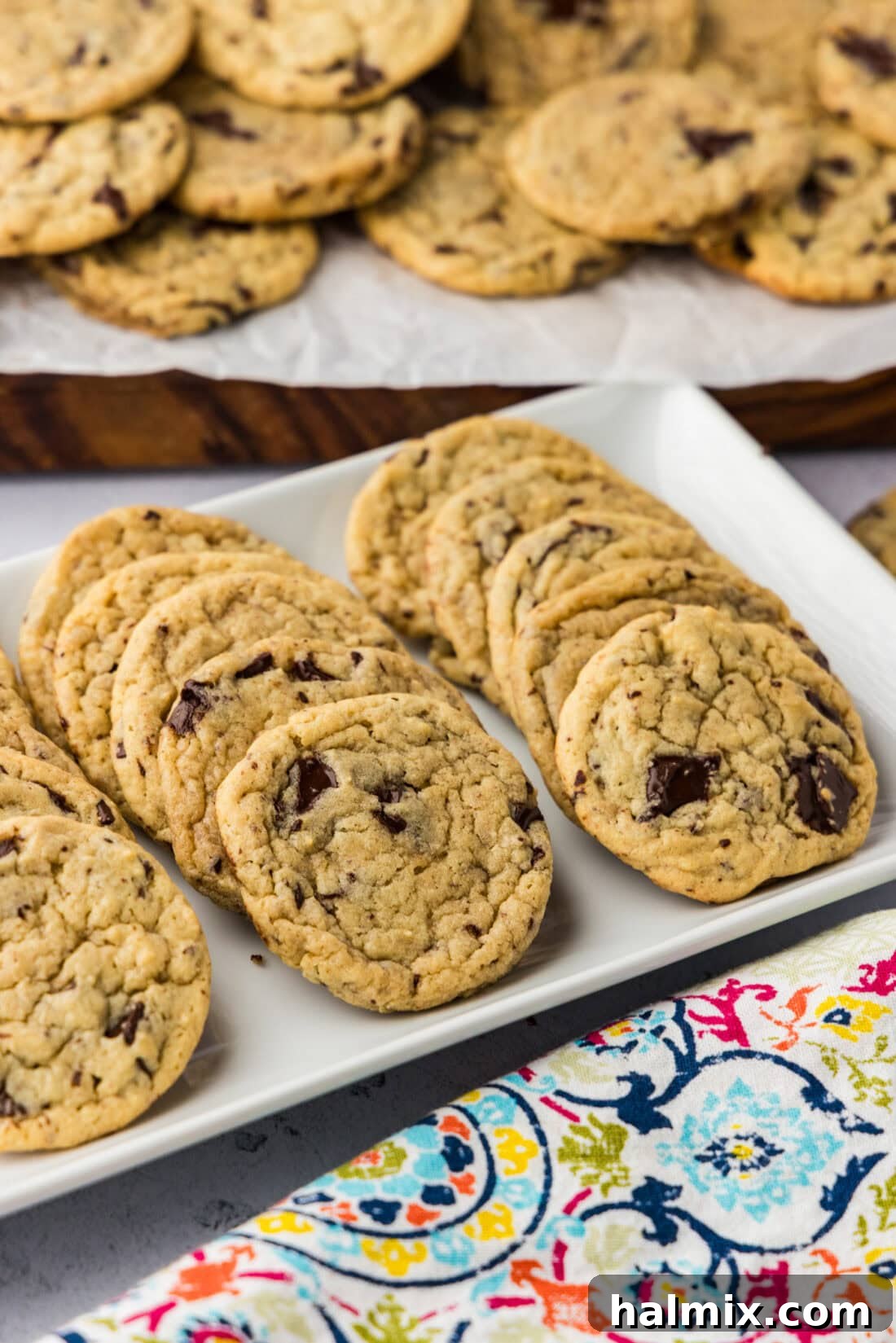 Platter of Buttermilk Chocolate Chip Cookies with more behind it