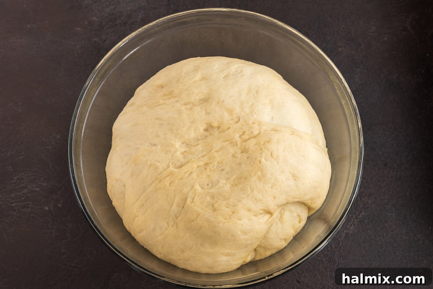Festive German Bread 15 Yeast dough after it has successfully risen and doubled in size within the bowl.