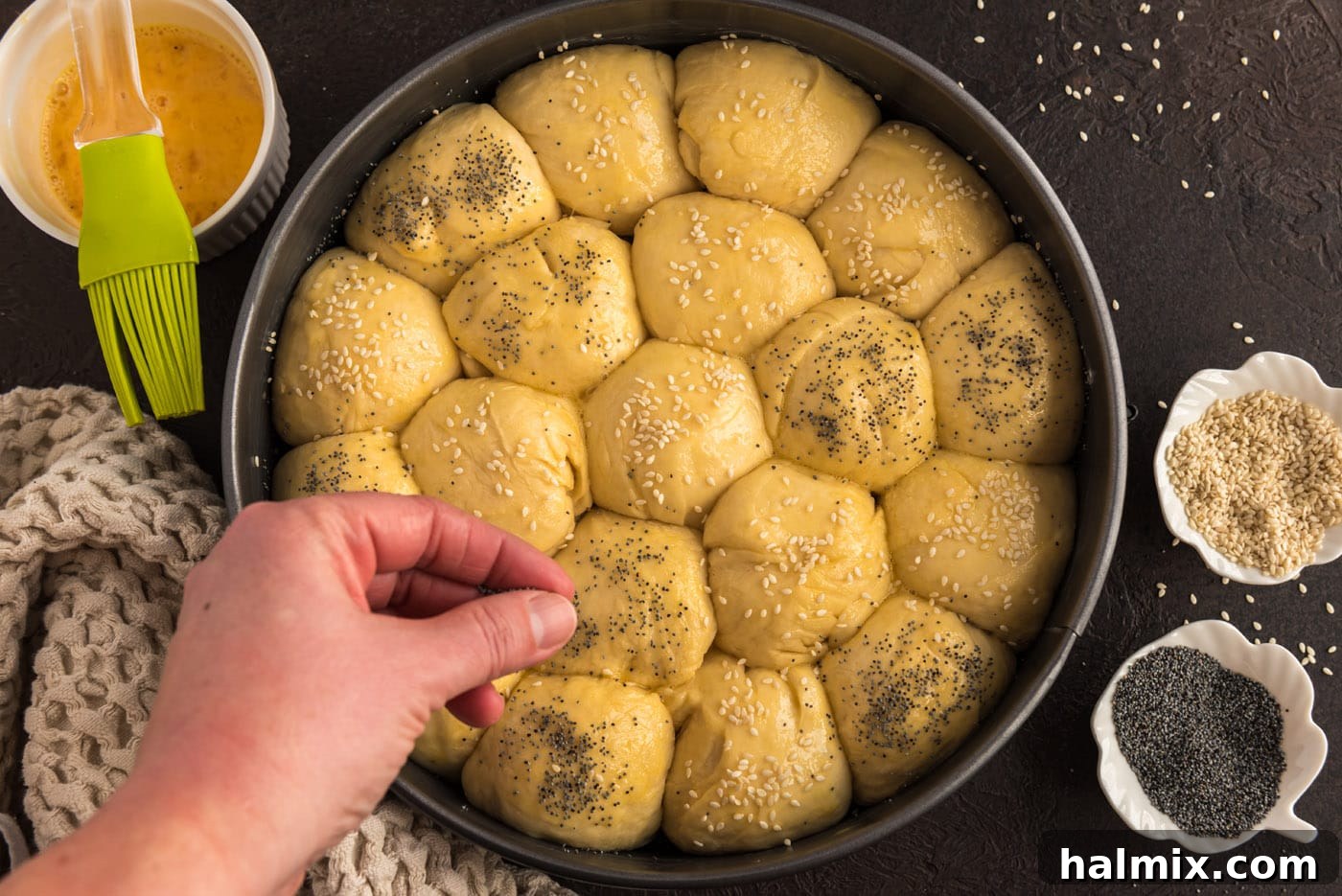 Freshly baked Partybrot, golden brown and perfectly risen, cooling in a springform pan on a wire rack.