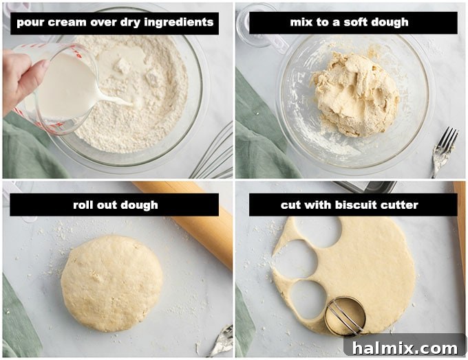 making biscuit dough and cutting them out