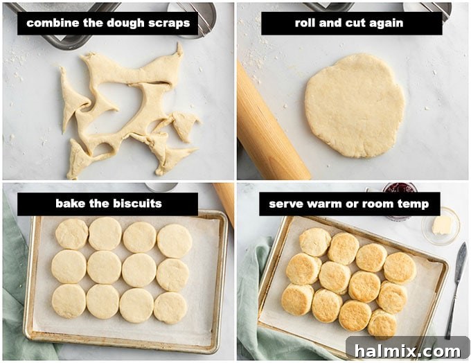 scraps of biscuit dough, and biscuits on pan