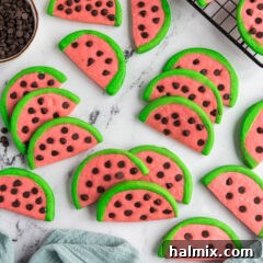 Overhead photo of Watermelon Cookies on a table