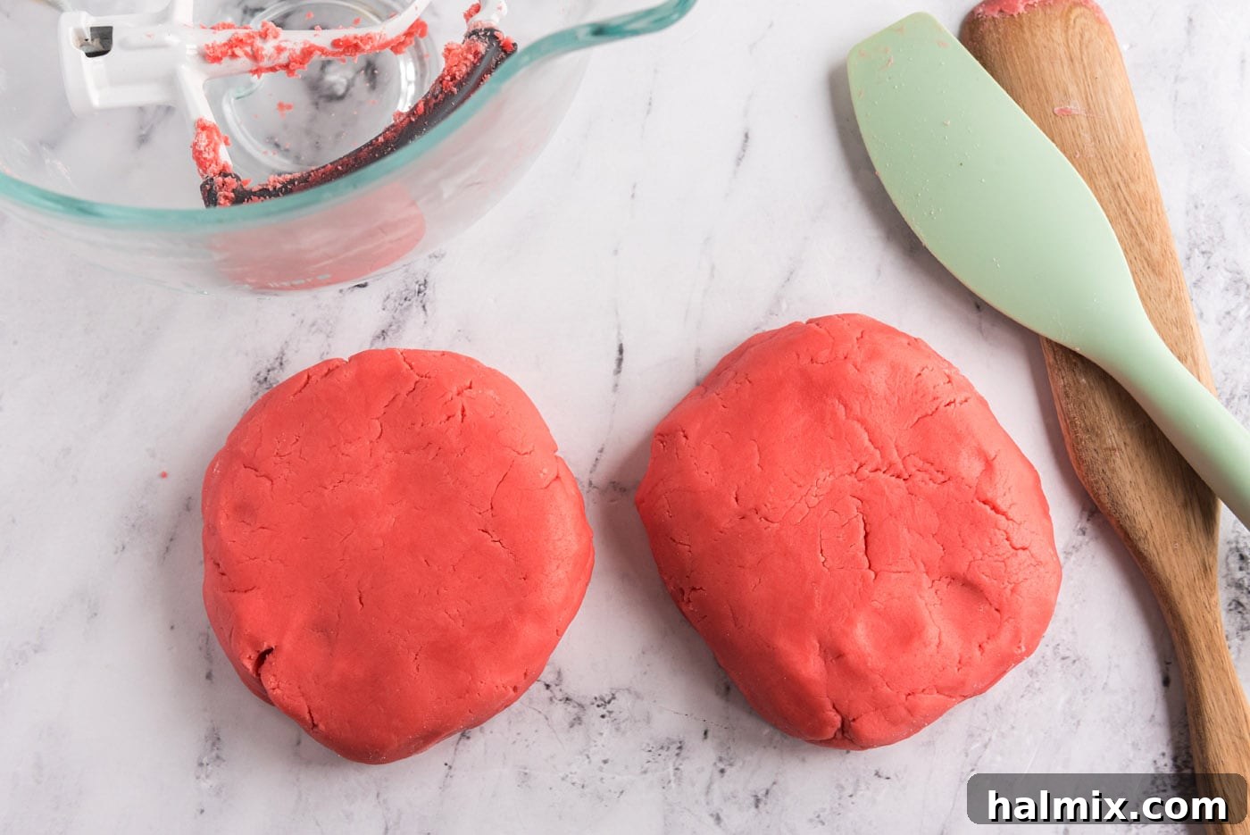 red tinted sugar cookie dough balls