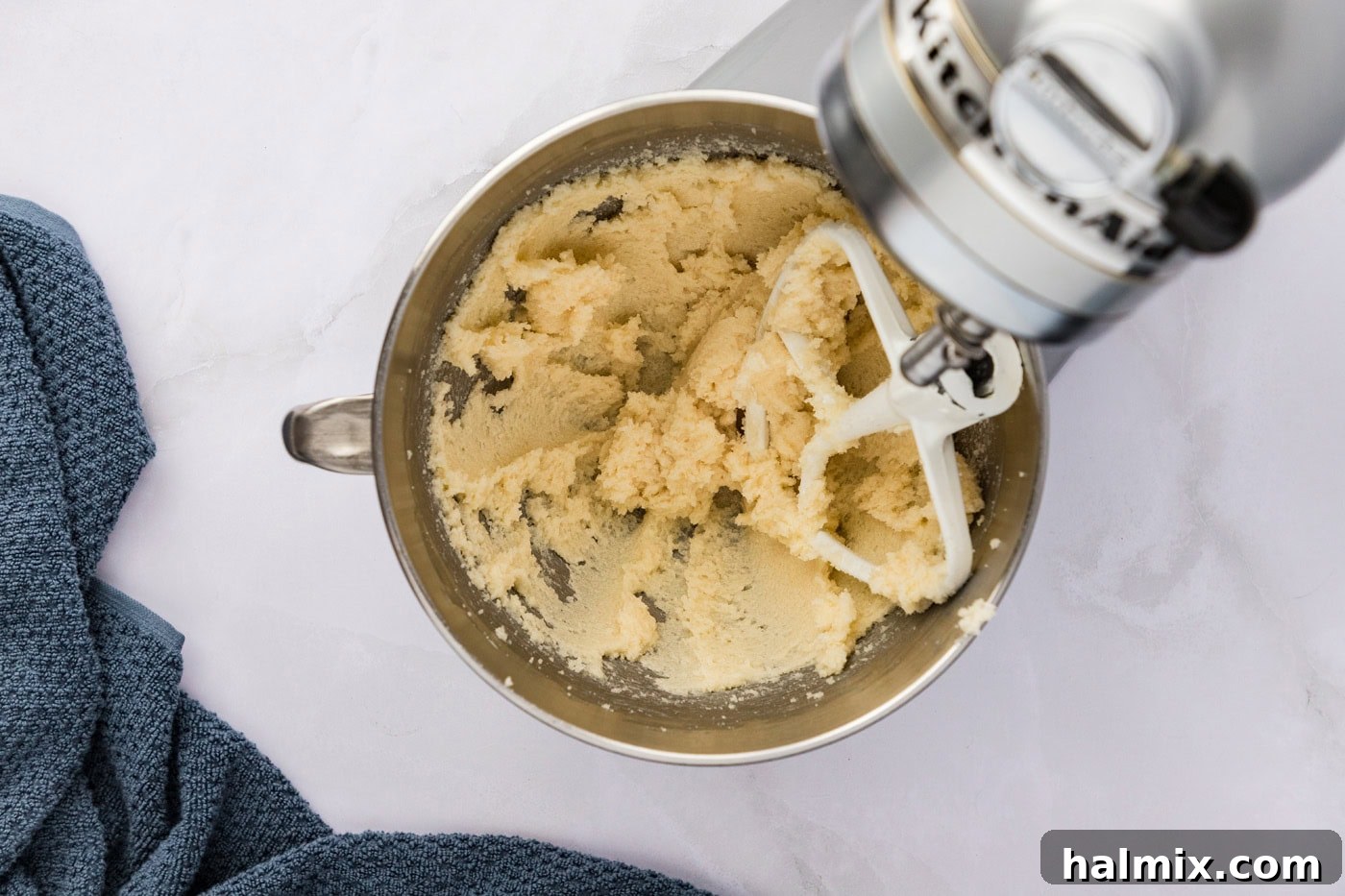 butter and sugar mixture beaten with a stand mixer until fluffy