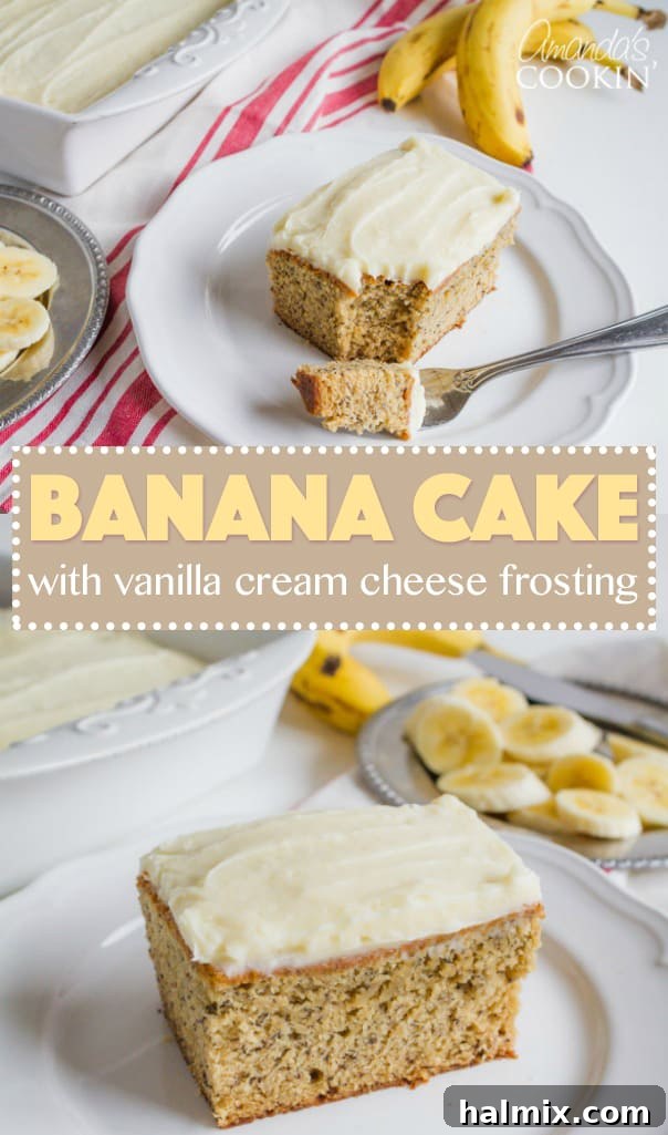 pinterest image that says banana cake - a delicious dessert recipe