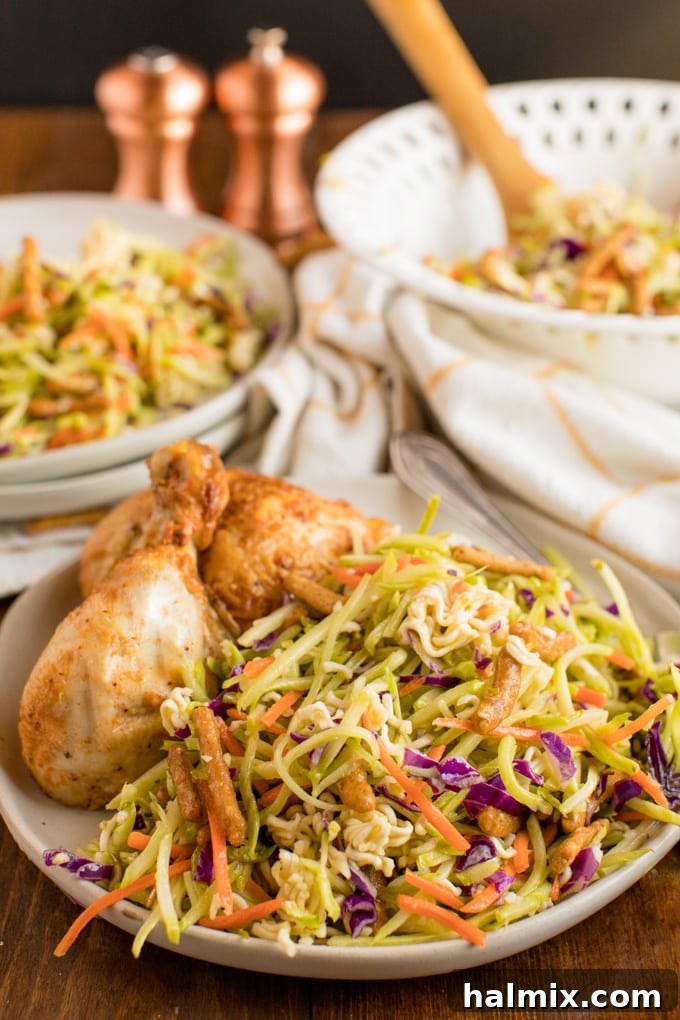 plate with chicken and broccoli slaw