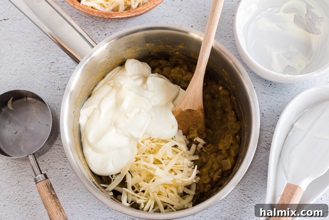 sour cream and cheese added to green chiles