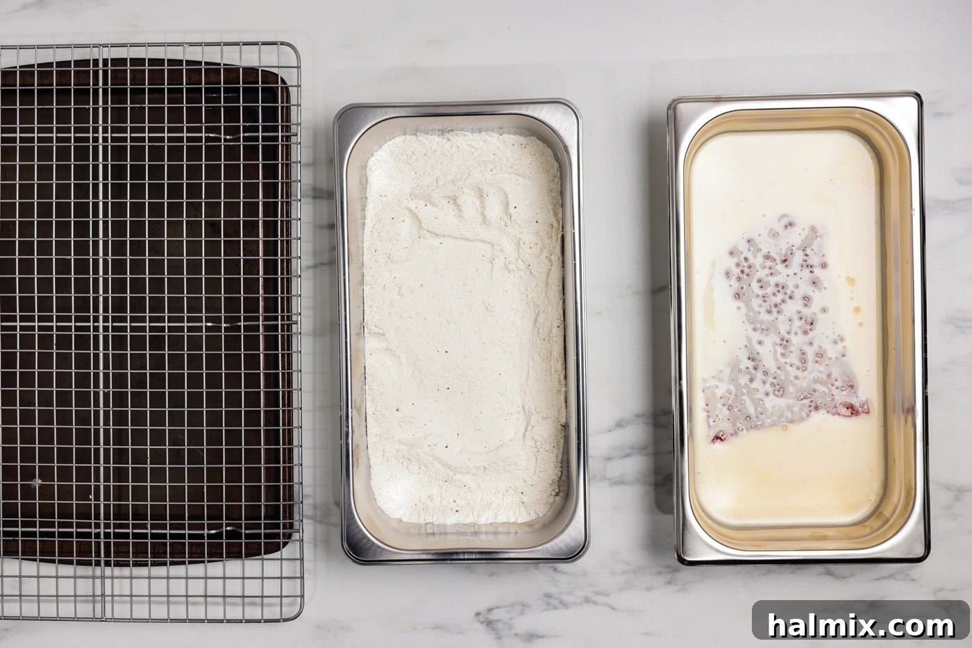 dredged cube steak in a breading tray of egg and buttermilk