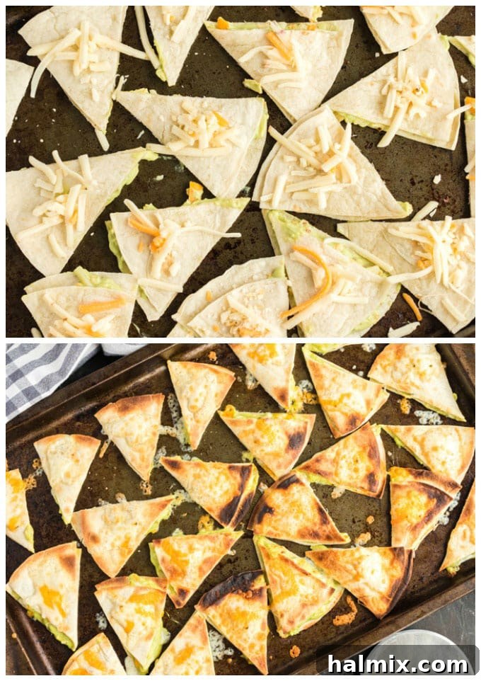 Cheesy Quesadillas: Mexico's Beloved Appetizer 5 Comparison of quesados before and after baking, showing melted, golden-brown cheese.